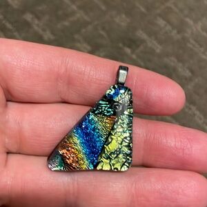 Handmade Glass Pendant Iridescent Triangle Shimmer Glasswork 1980 Style Pendant